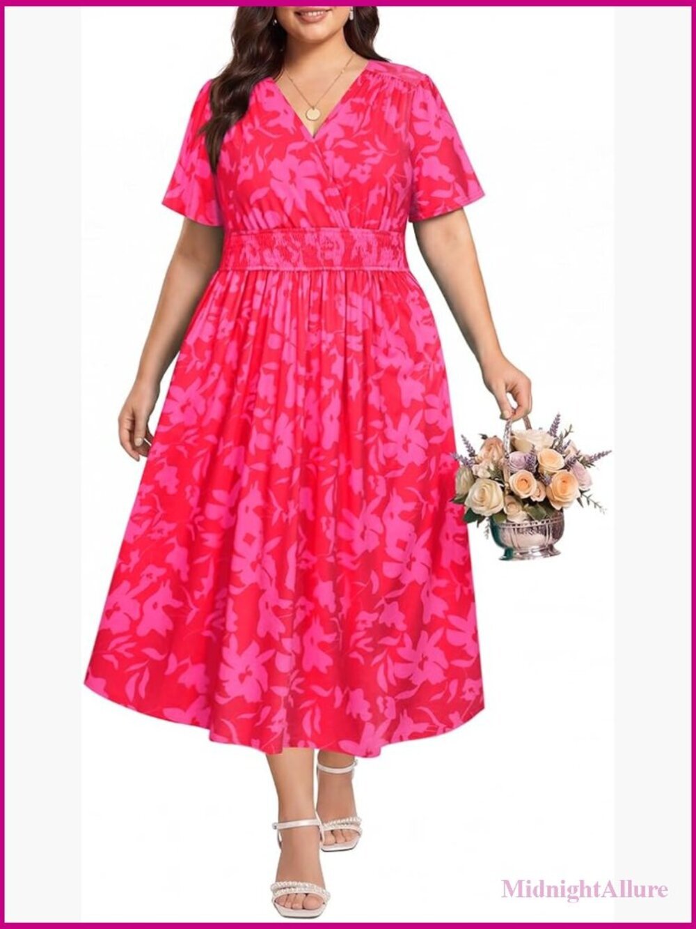 Plus Size V Neck Maxi Dress Smocked Waist Floral Boho Summer Dress